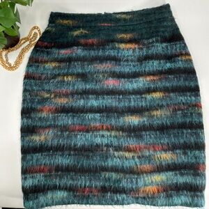Anthropologie Maeve Womens Pencil Skirt Size 6 Feathered Wool Peacock Stripes
